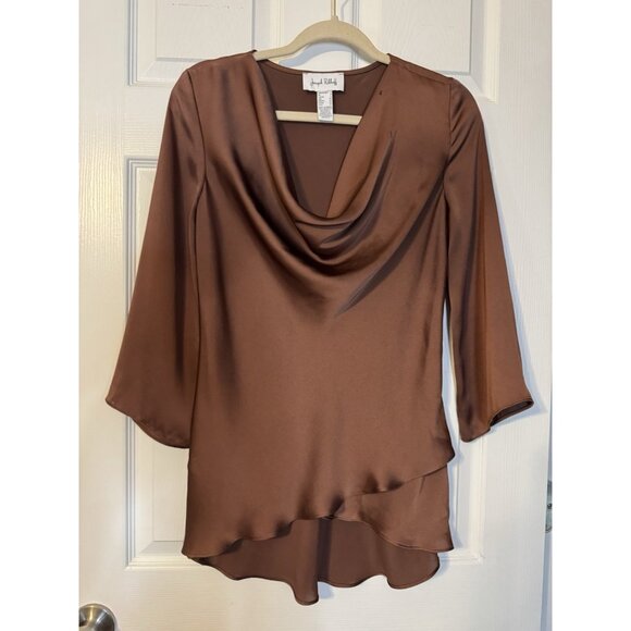 Joseph Ribkoff Top 2 XS Brown Tiered Cowl Neck Long Sleeve $185 - Picture 12 of 13